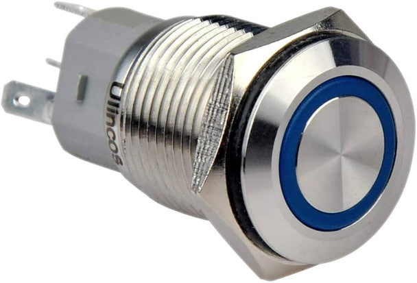 12mm 12V Ring Light Self-Lock Non-Momentary Metal Push-Button Switch - Blue Light